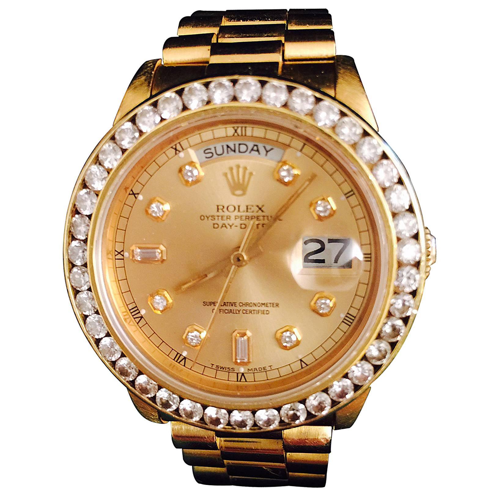 Rolex President Yellow Gold Diamond Bezel Day-Date Wristwatch Ref 18038