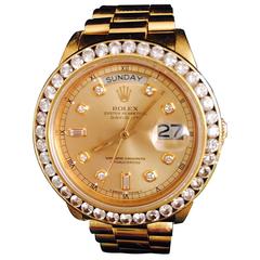 Used Rolex President Yellow Gold Diamond Bezel Day-Date Wristwatch Ref 18038