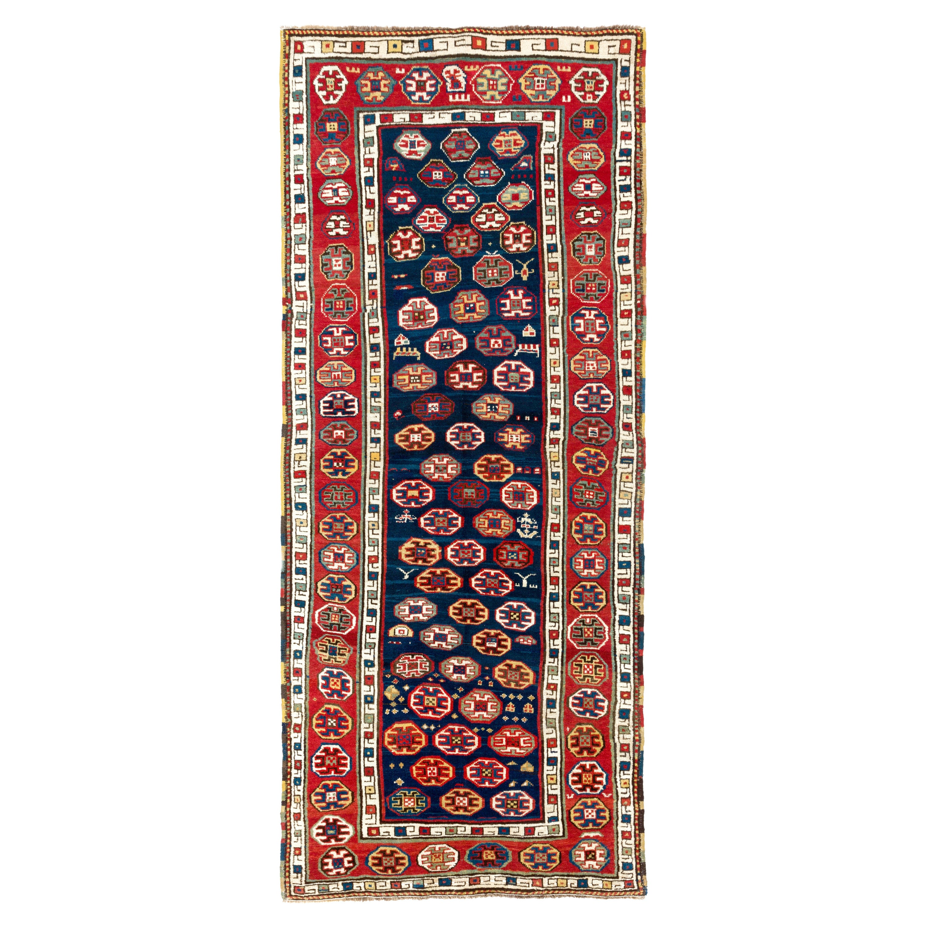 3.7x8.7 ft Antiker Südost Kaukasischer Läufer Teppich, um 1880 im Angebot