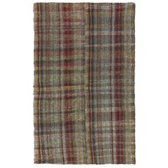 5.6x9.2 Ft Vintage Handmade Banded Kilim Made of Goat Hair & Wool. Flatweave Rug