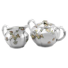 Antique Japanese Silver and Enamel Cream Jug and Sugar Bowl Circa 1890