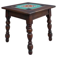 Antique 1920s Walnut Table with Inlaid California Tile