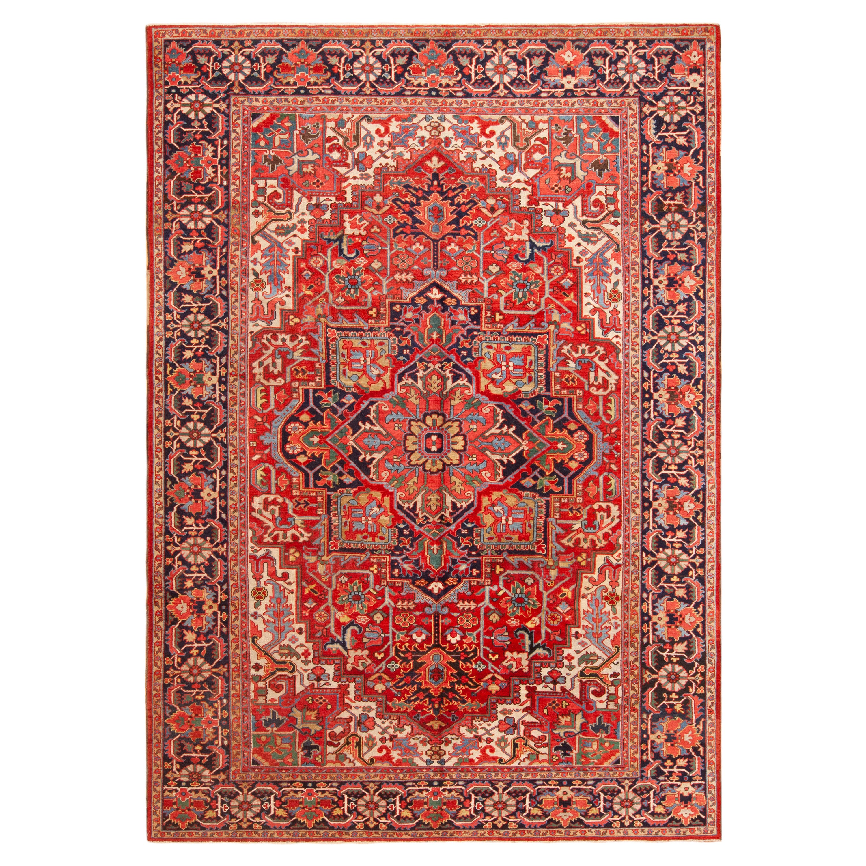 Extremely Impressive Antique Red Medallion Persian Heriz Rug 8'9" x 12'1" For Sale