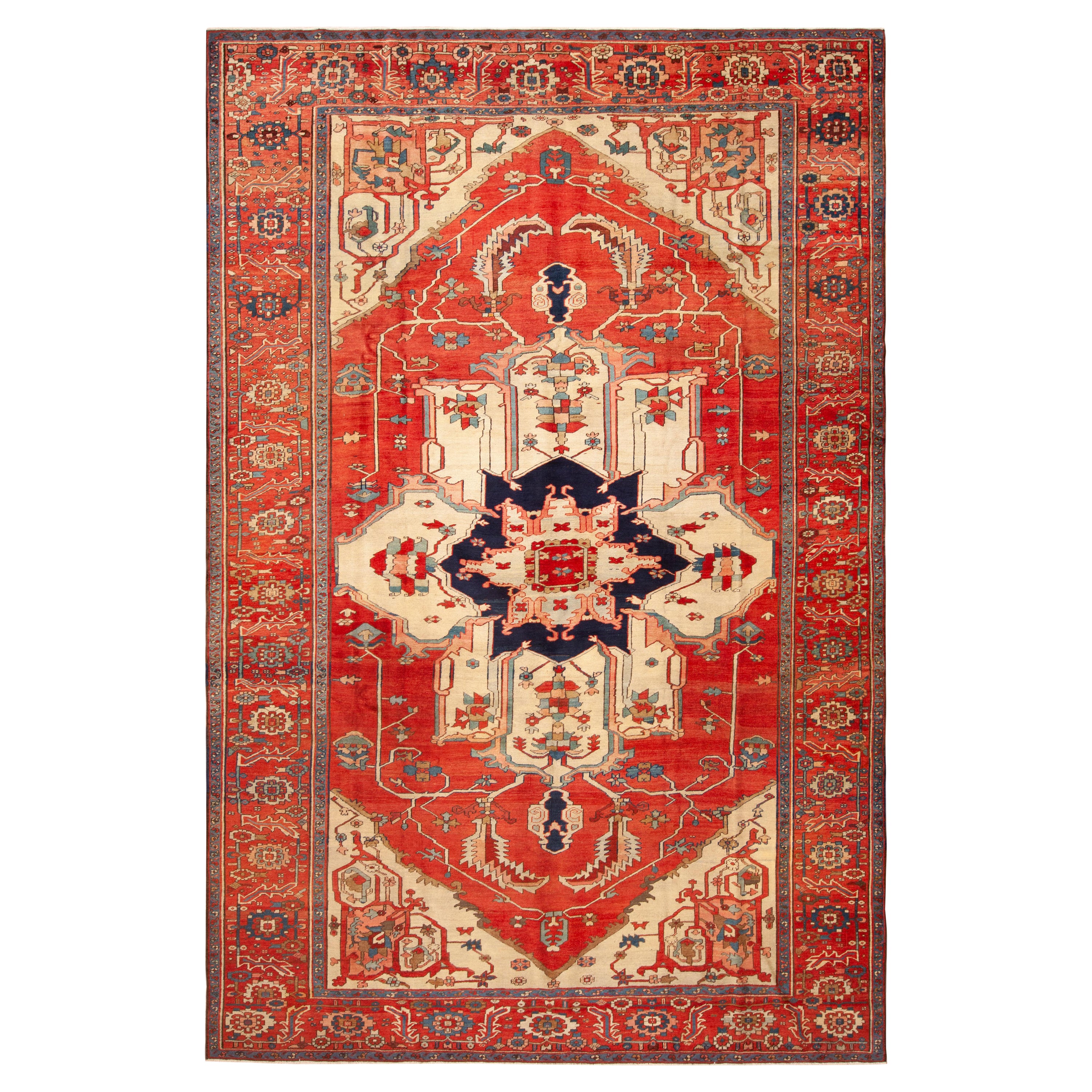 Wunderschöner antiker persischer Serapi-Teppich mit geometrischem Medaillon 9'3" x 14'4" im Angebot