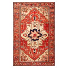Magnifique tapis persan ancien Serapi à médaillons géométriques 9'3" x 14'4"