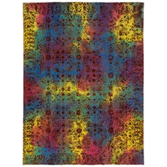 Multicolor Vintage  Overdyed Wool Rug With Allover Pattern