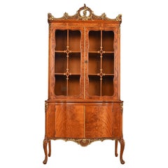 Romweber French Provincial Louis XV Burl Wood Breakfront Bookcase Cabinet, 1920s