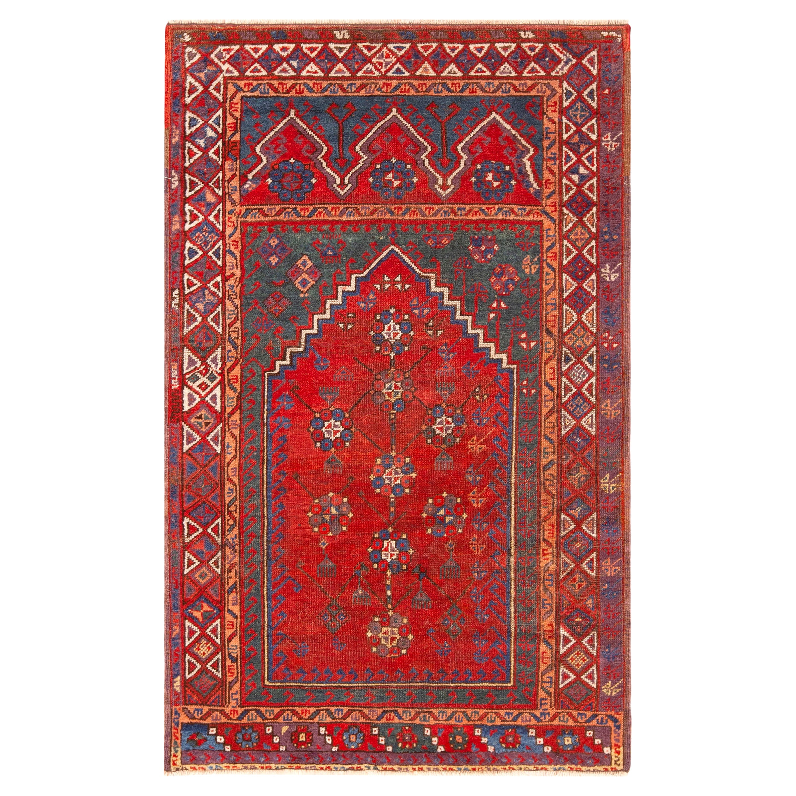 Gorgeous Antique Central Anatolian Konya Prayer Rug 3'5" x 5'6" For Sale