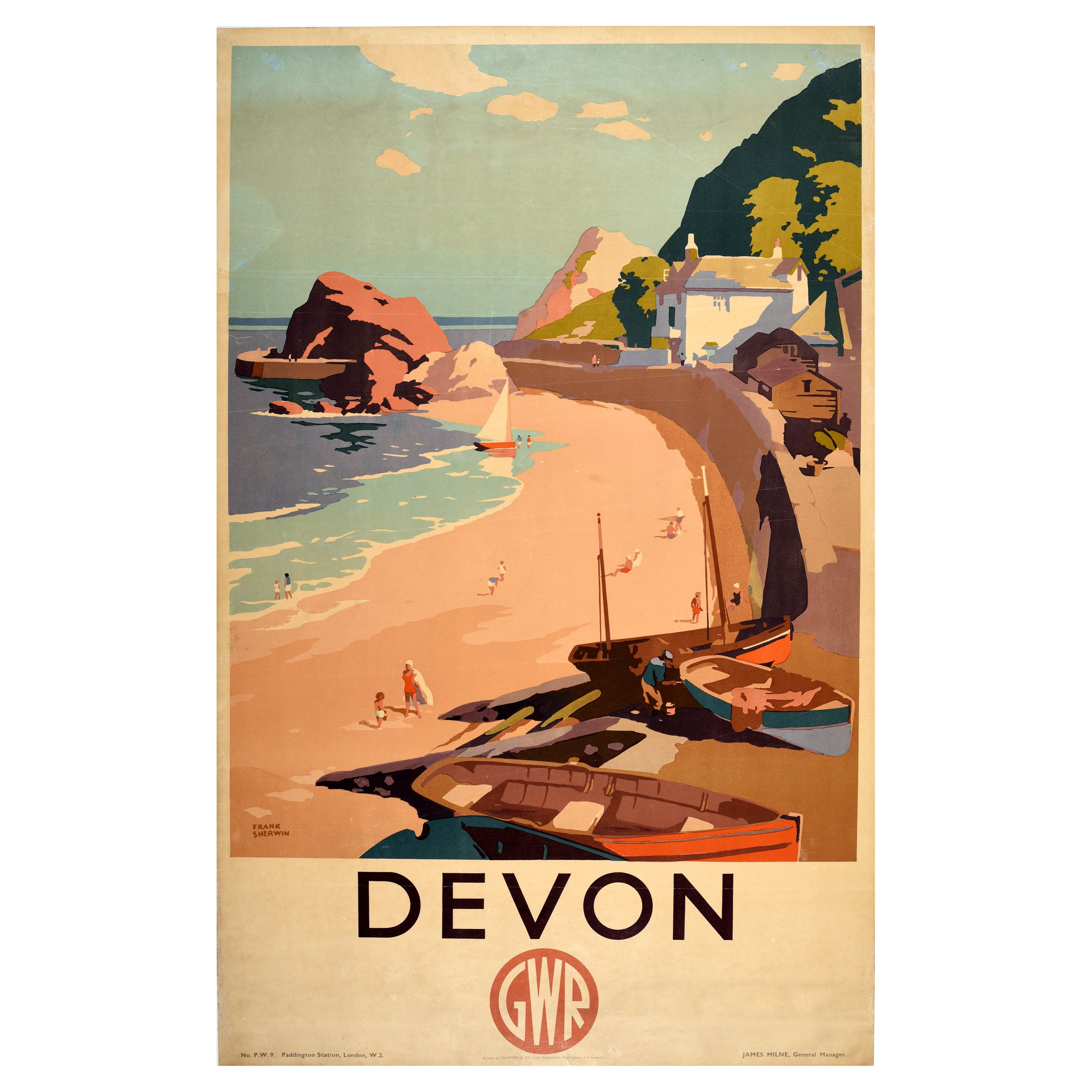 Original Vintage Travel Poster Devon GWR Frank Sherwin Great Western Railway UK For Sale
