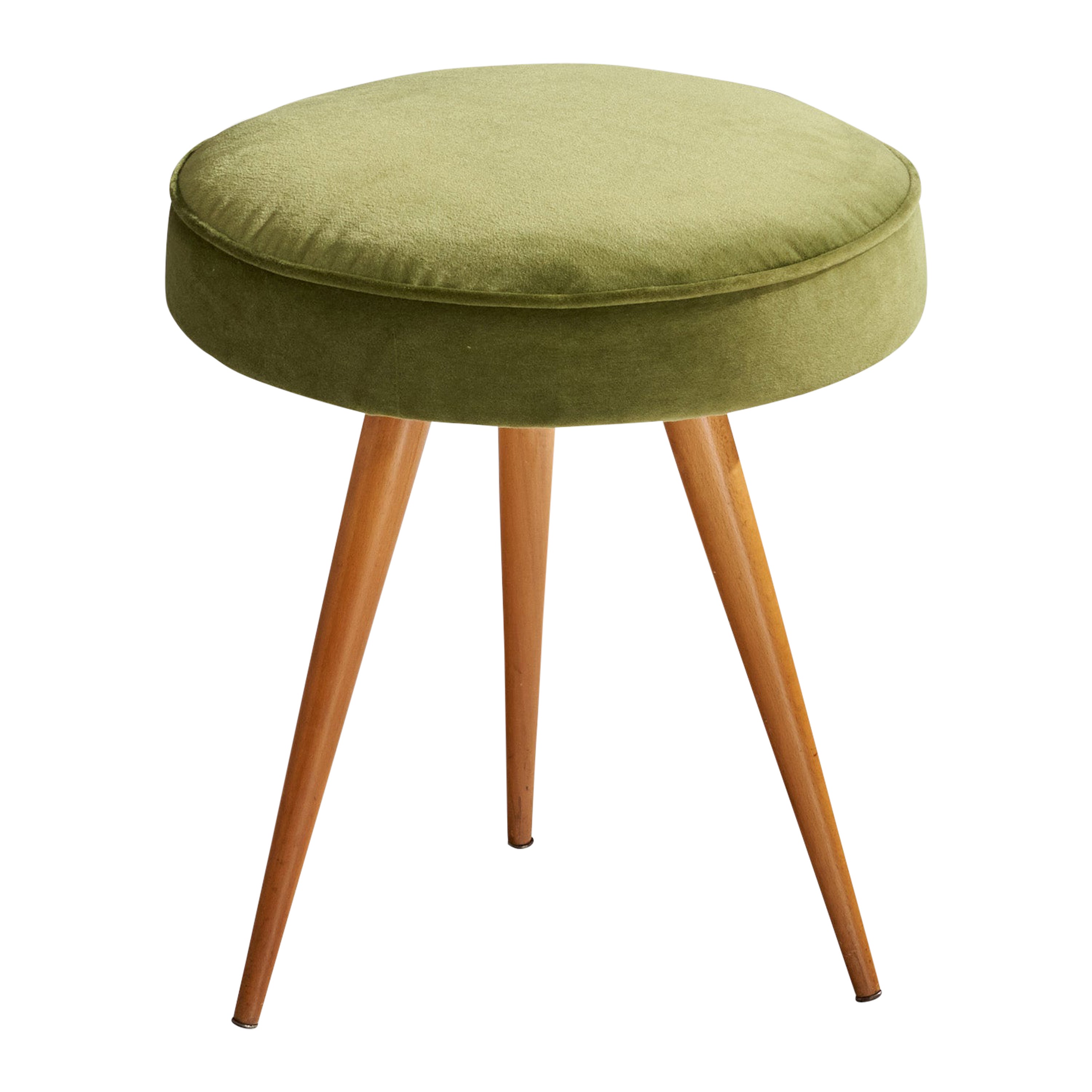 Felix Diller, Taburete, Madera, Terciopelo, Alemania, Años 50