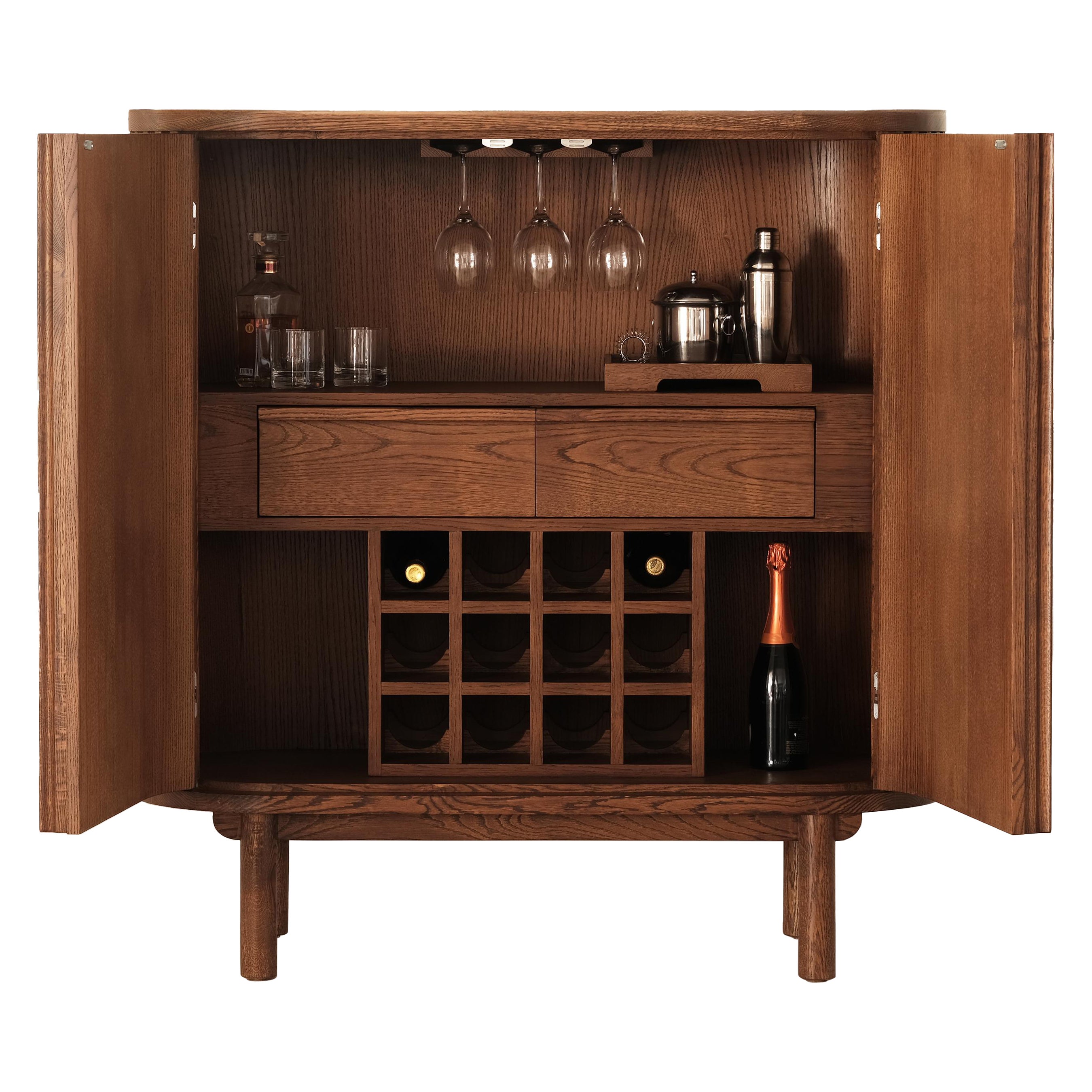 DOCIA Cocktail / Liquor / Bar Cabinet, Oak, Slatted Body For Sale