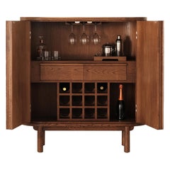 DOCIA Cocktail / Liquor / Bar Cabinet, Oak, Slatted Body