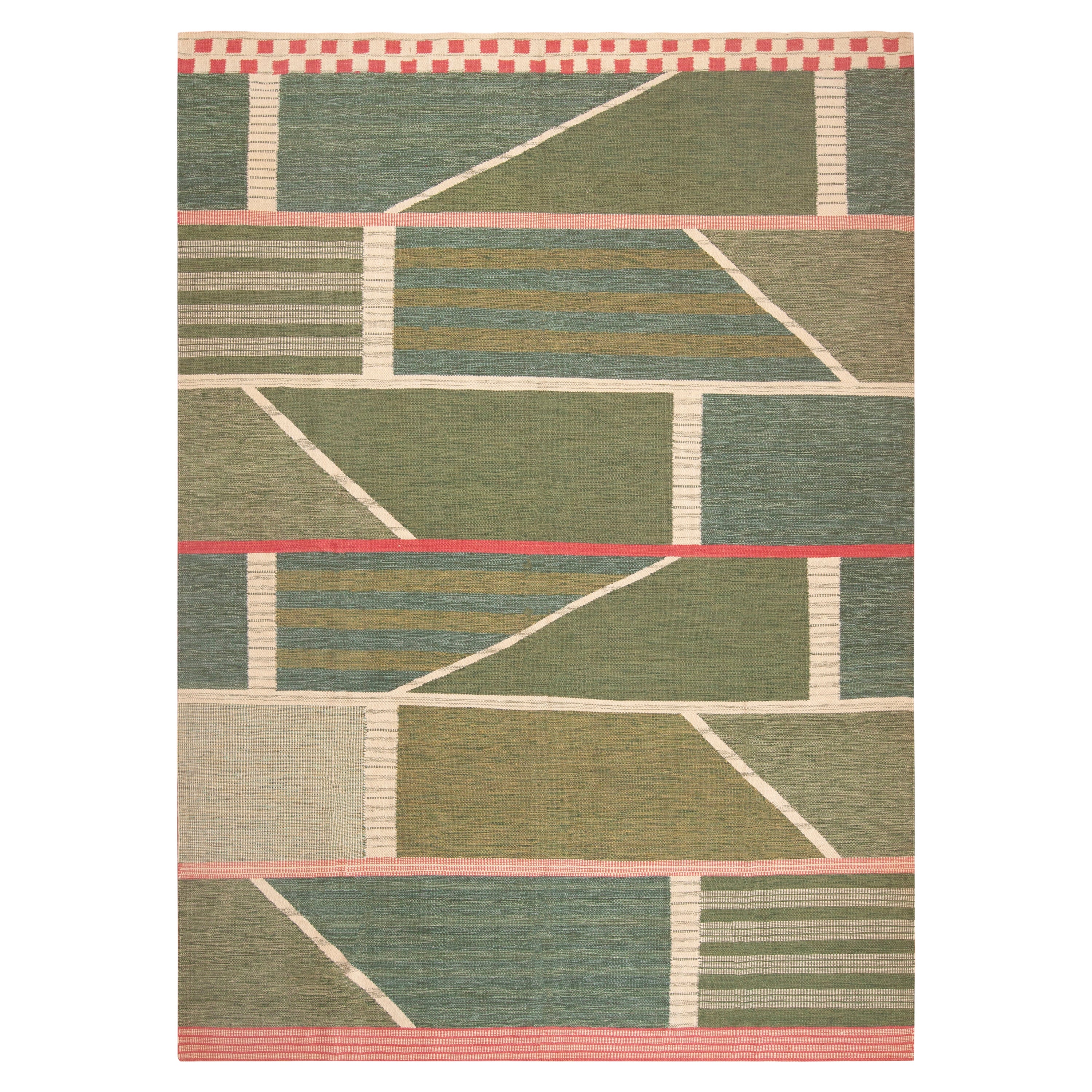 Nazmiyal Collection Swedish Mid-Century Modern Style Flatwoven Rug 8'11" x 12'3" For Sale