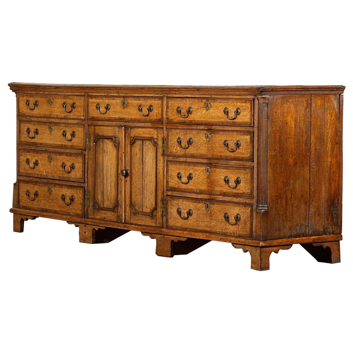 Large English George III Oak & Mahogany Dresser Base