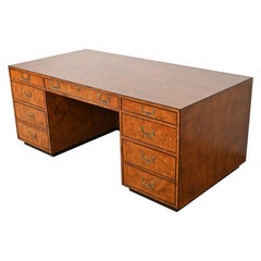 John Widdicomb Mid-Century Hollywood Regency Campaign Burl Wood Executive Desk