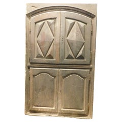 Antique Placard, wall cabinet, carved in chestnut with diamond-point panels, Italy