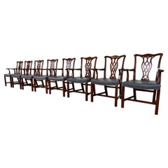 Retro Hickory Chair Georgian Mahogany Leather Upholstered Dining Arm Chairs, Set of 8