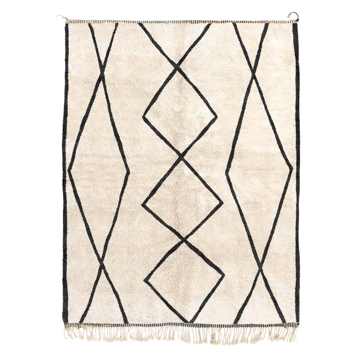 Tapis marocain Beni Mrirt 8'x10', tapis Shag à motifs de diamants noirs, fait sur mesure en vente