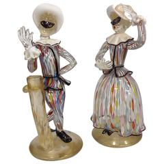 Retro Pair of Murano Cenedese Harlequin Costume Figures