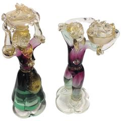 Pair of Alfredo Barbini for Salviati Murano Figures, circa 1950s