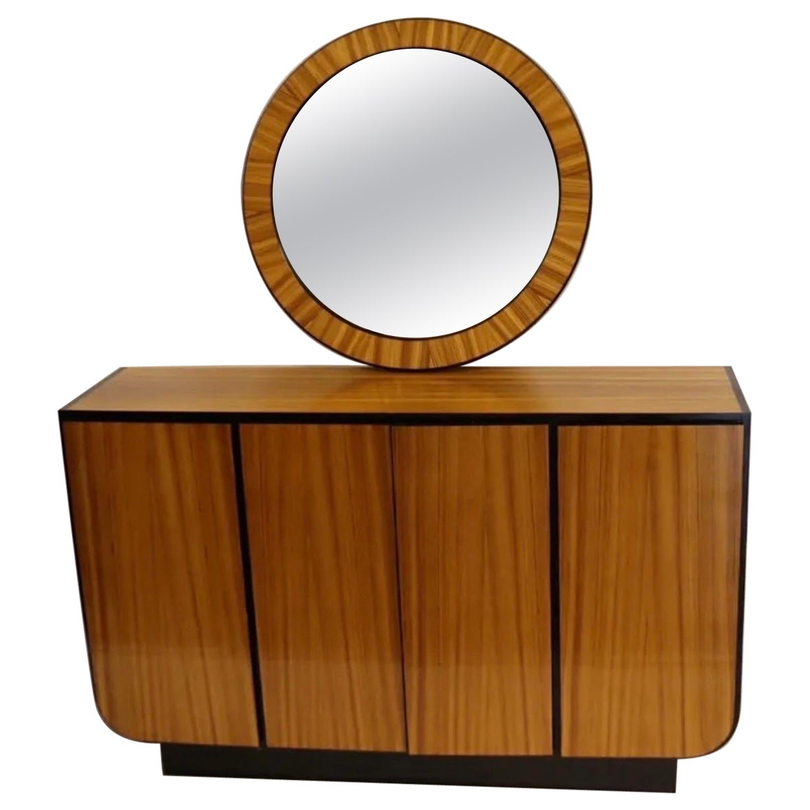 Wonderful Mid-Century Modern Art Deco Macassar Ebony Sideboard Cabinet & Mirror For Sale