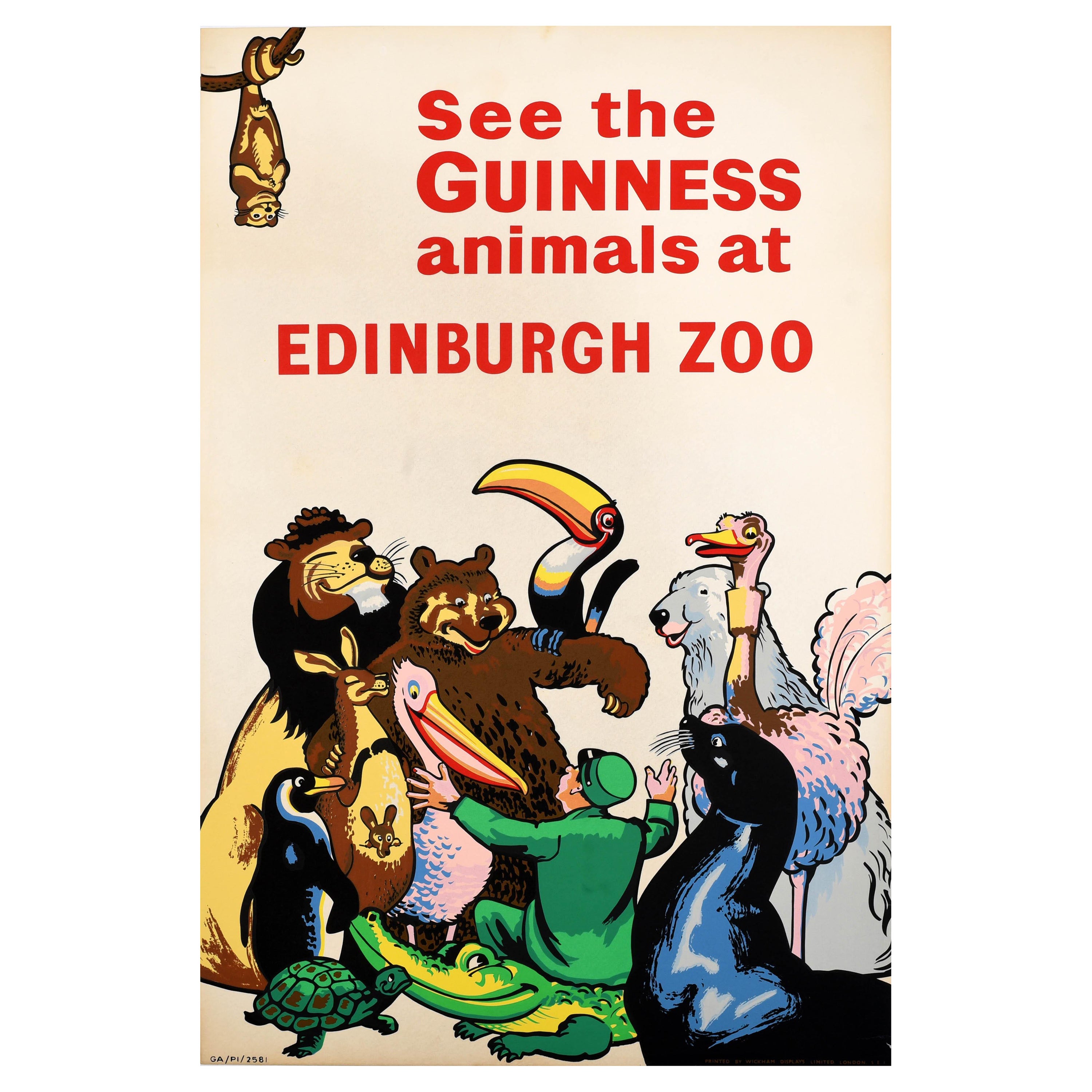 Original Vintage Drink Advertising Poster Guinness Animals At Edinburgh Zoo Beer For Sale