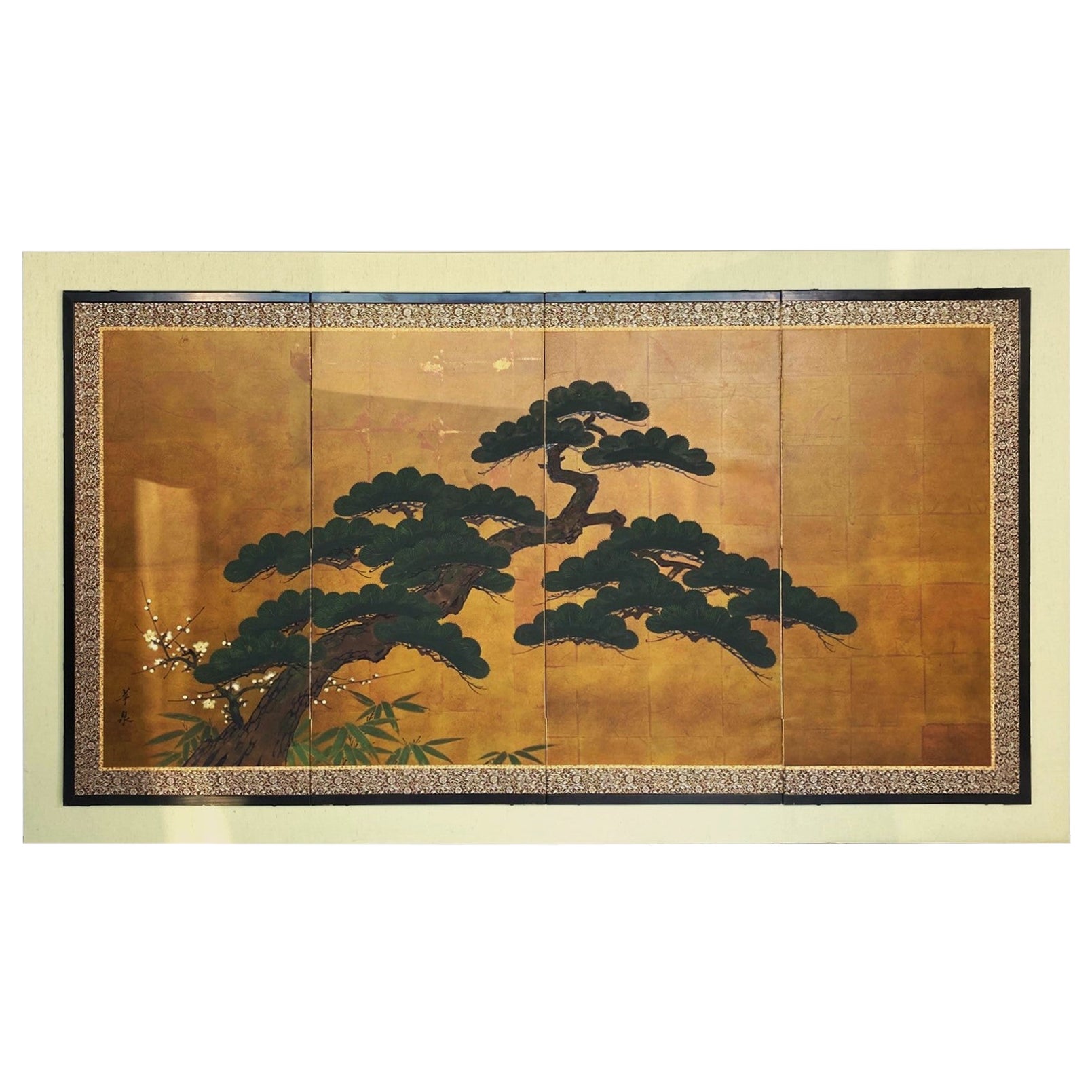 Epic Korean Pine 4-Panel Screen.  For Sale