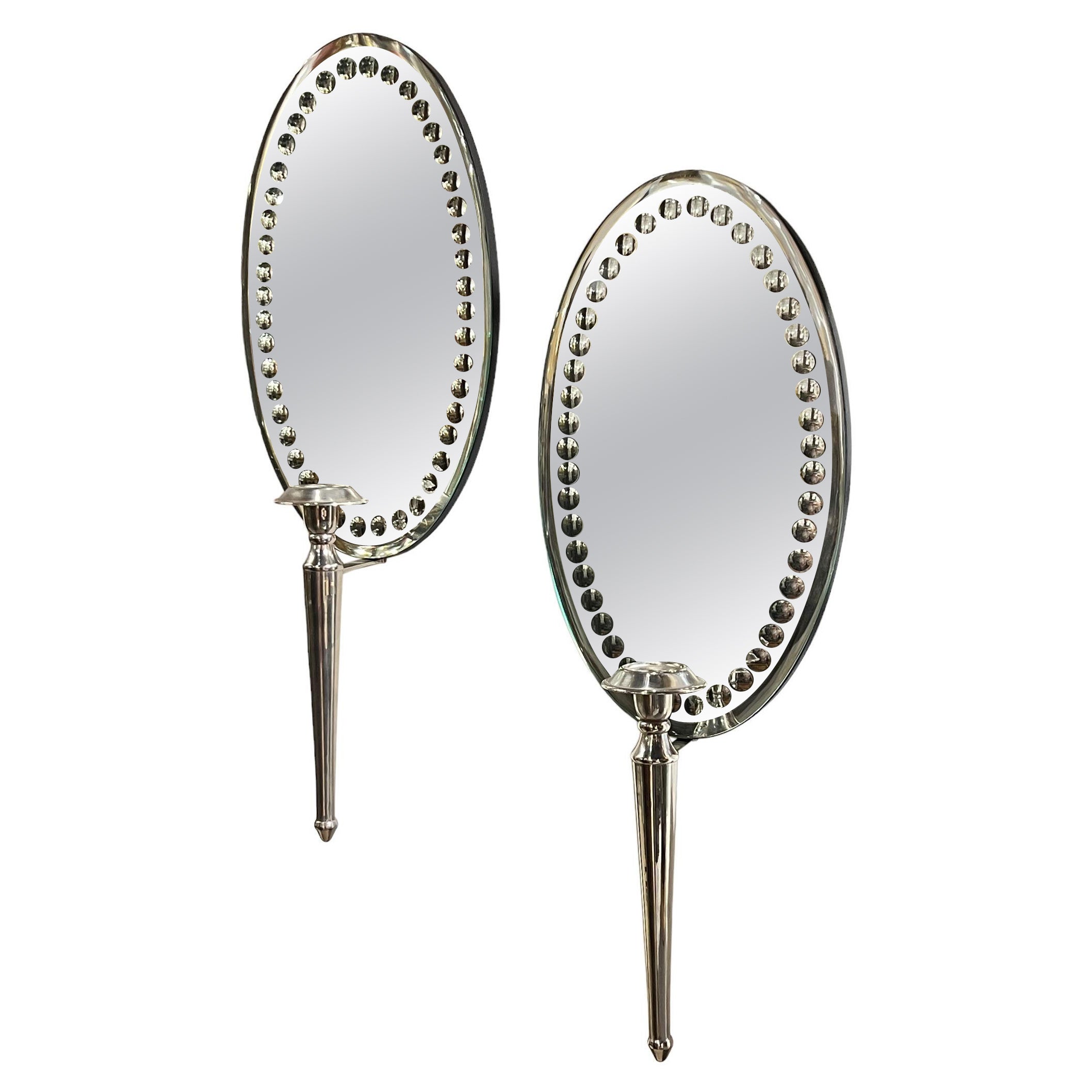 Pair Vintage Oval Mirror Back and Silverplate Sconces For Sale