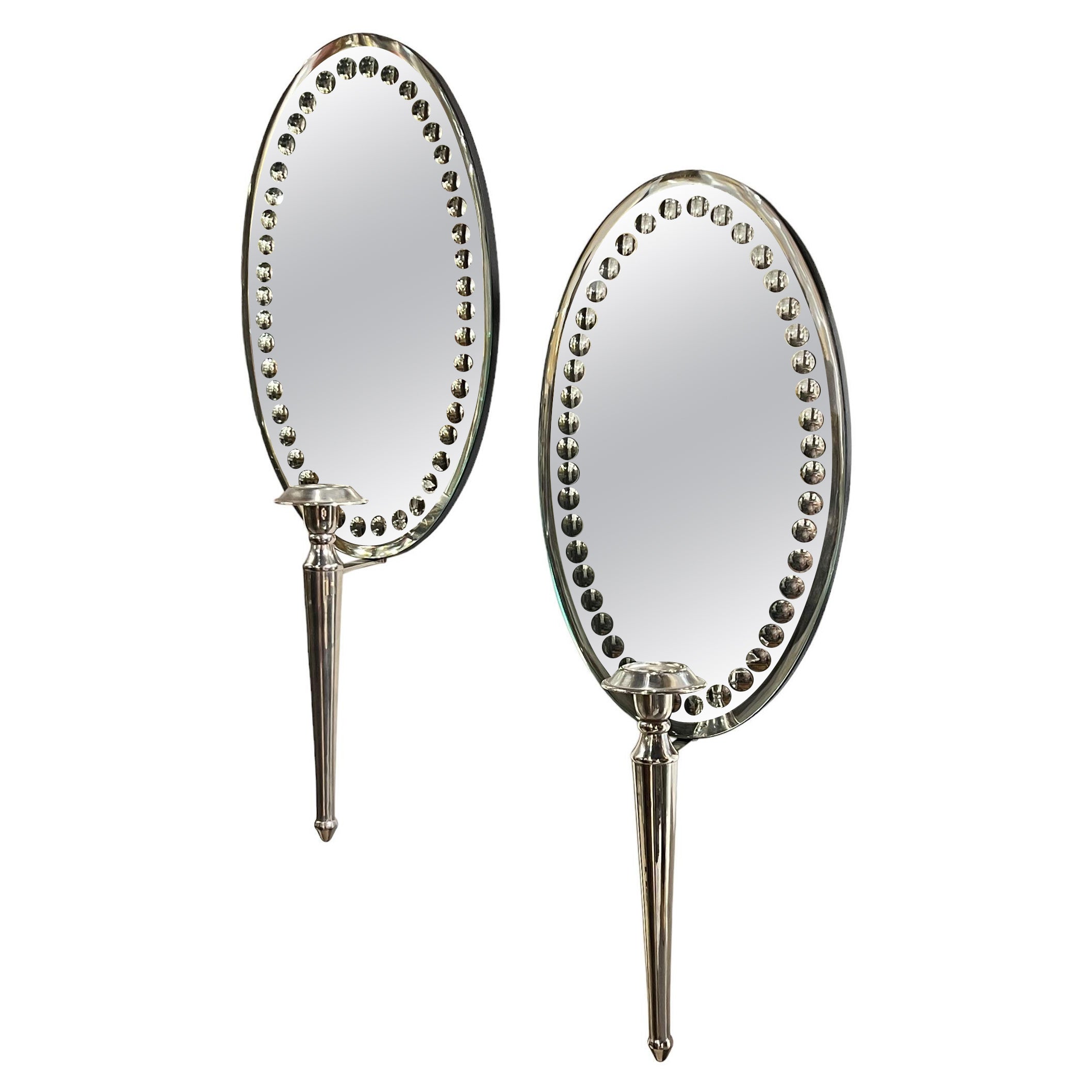 Coppia di sconsigliere ovali d'epoca con retro a specchio e placcatura d'argento in vendita
