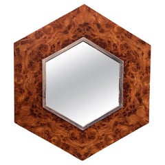 Miroir moderne français en orme brossé  et chrome (H 27 3/4 x L 24)