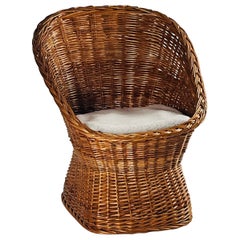 Woven Rattan Wicker Barrel Chair with Shearling Pad