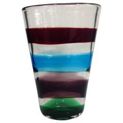 Vintage Amazing Striped Murano Vase by Mazzega, circa 1950s