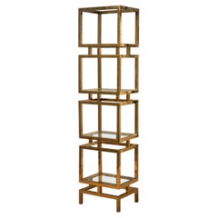Italian Manufacturing Brass and Glass Mid-Century Bookcase, 1980