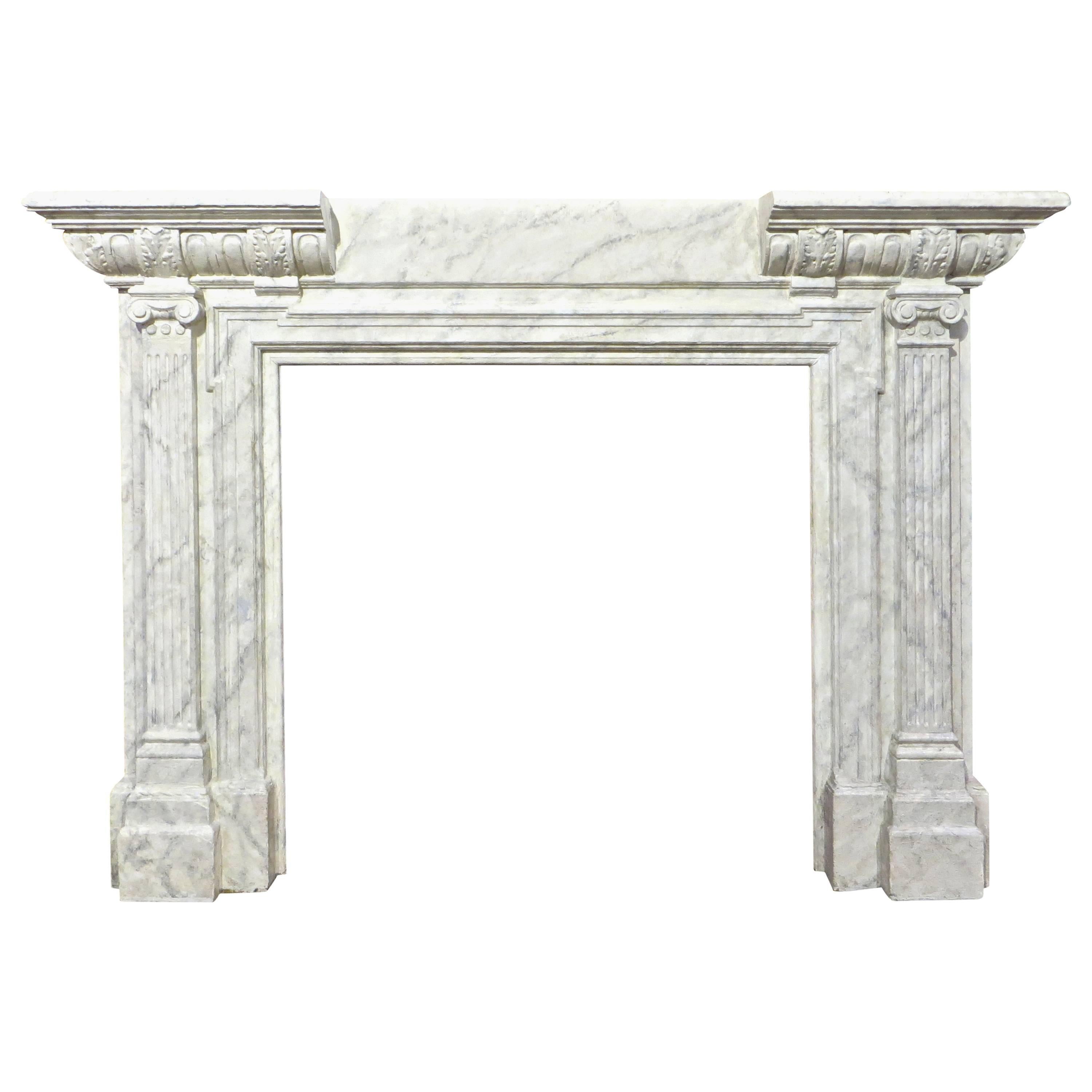 Large Late 19th Century "Marbelized" Painted Oak Fire Surround