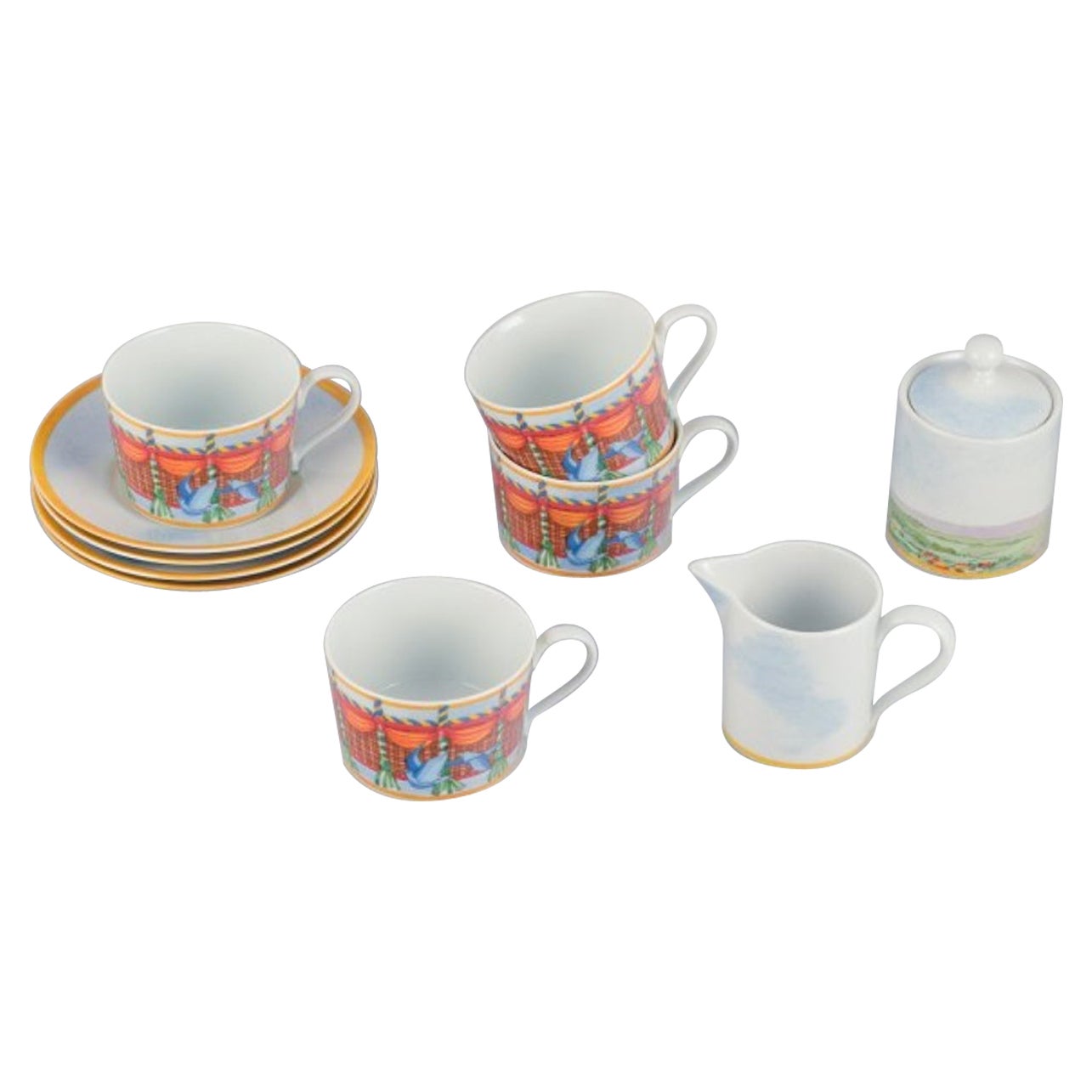 Williams-Sonoma Fine Porcelain. Montgolfiére coffee set for four people. For Sale