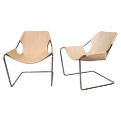 Paulistano Natural Leather Sling Armchairs - a Pair