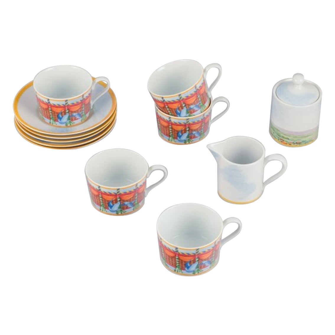 Williams-Sonoma Fine Porcelain. A five-person Montgolfiére coffee set For Sale