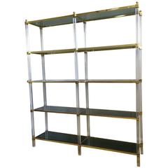 1970s French Lucite and Brass Bookshelf