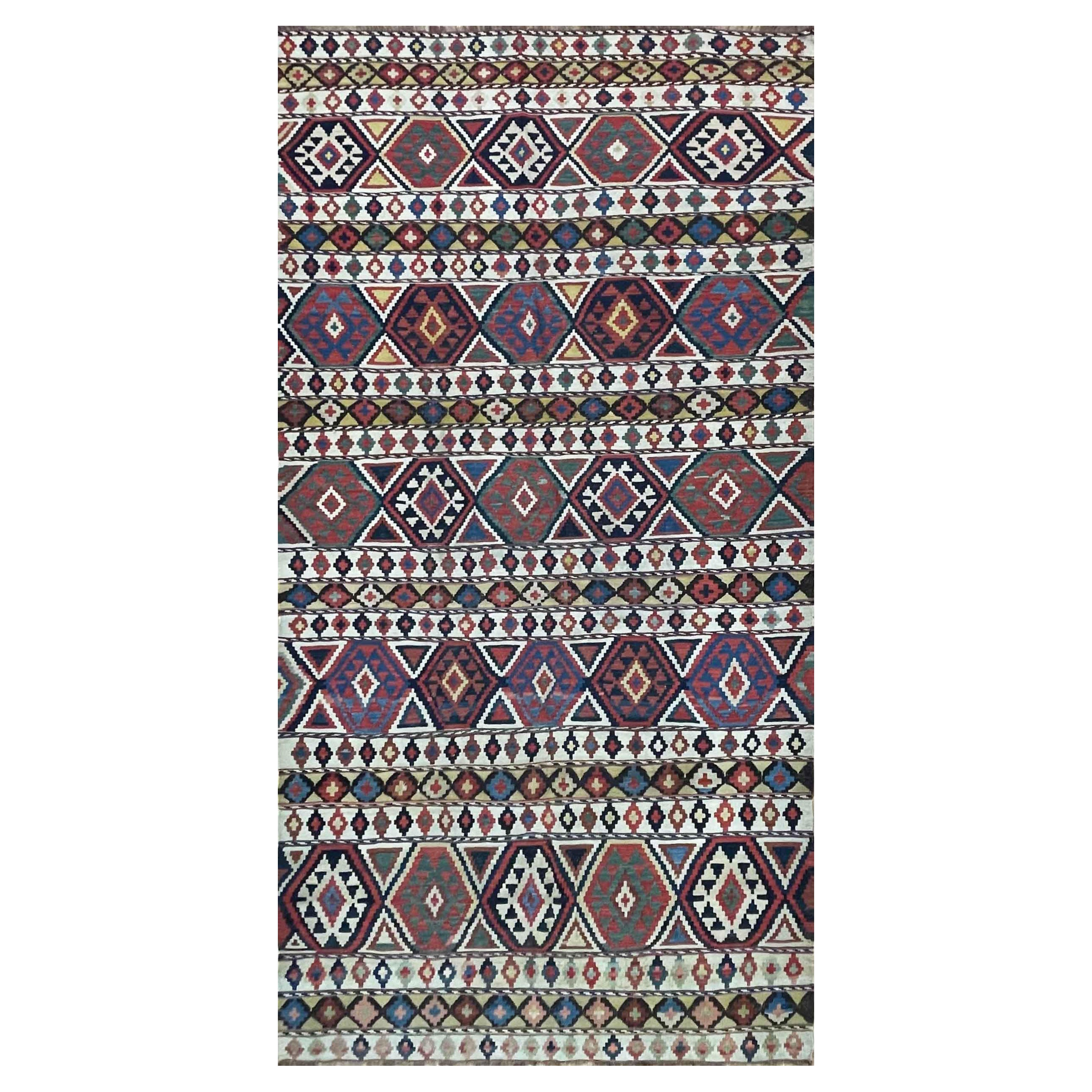 Antique Caucasian Shirvan Kilim, 4'10" x 9'2", C-1880 For Sale