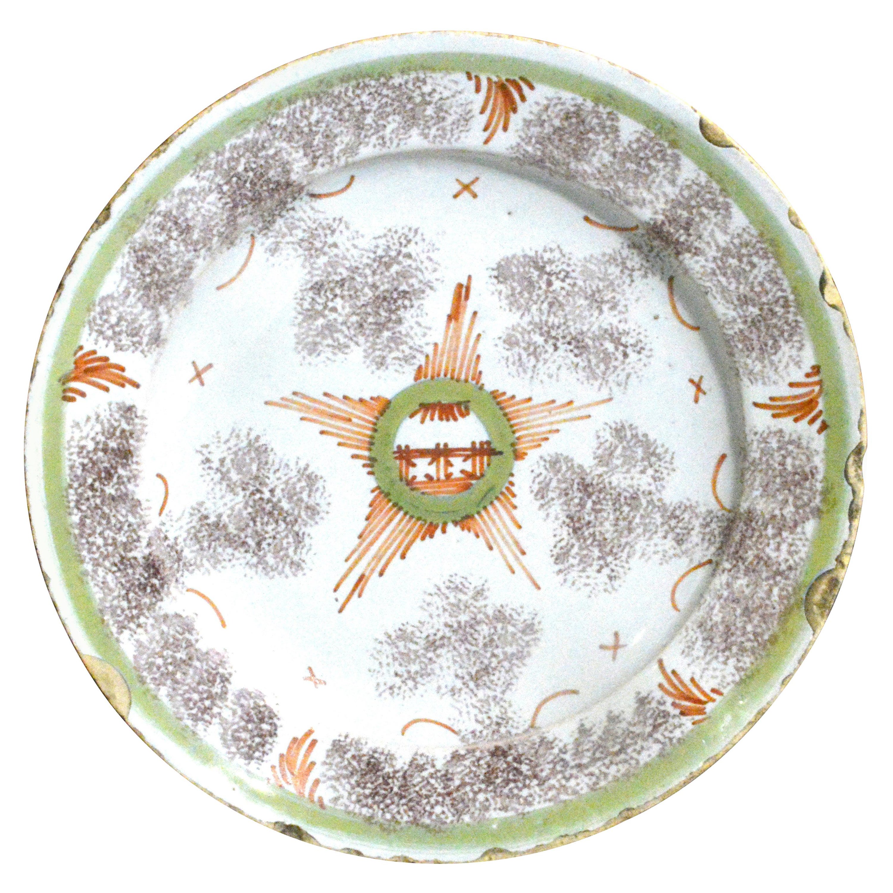 Assiette étoile inhabituelle de Bristol Delftware du 18e siècle