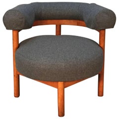 Modern Mid-Century Teak and Wool Upholstered Corner Chair