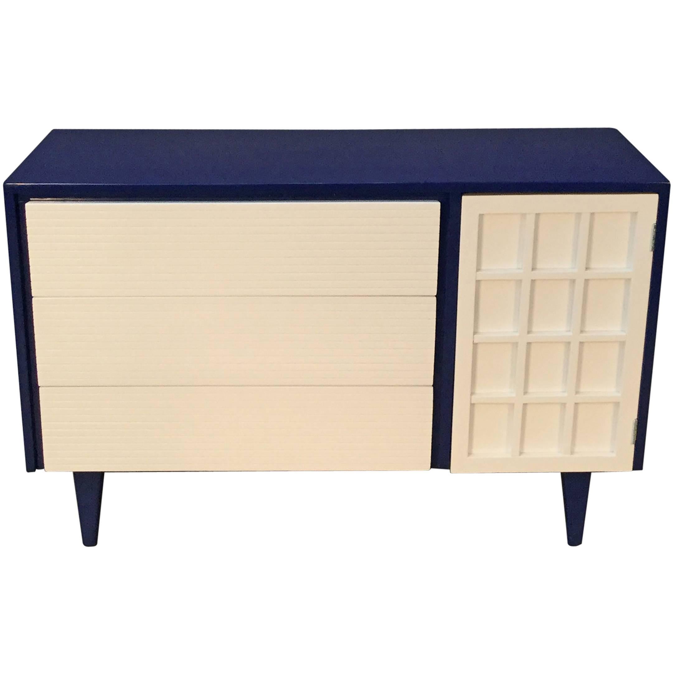 Lacquered Navy and White Chest and Cabinet For Sale