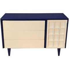 Lacquered Navy and White Chest and Cabinet