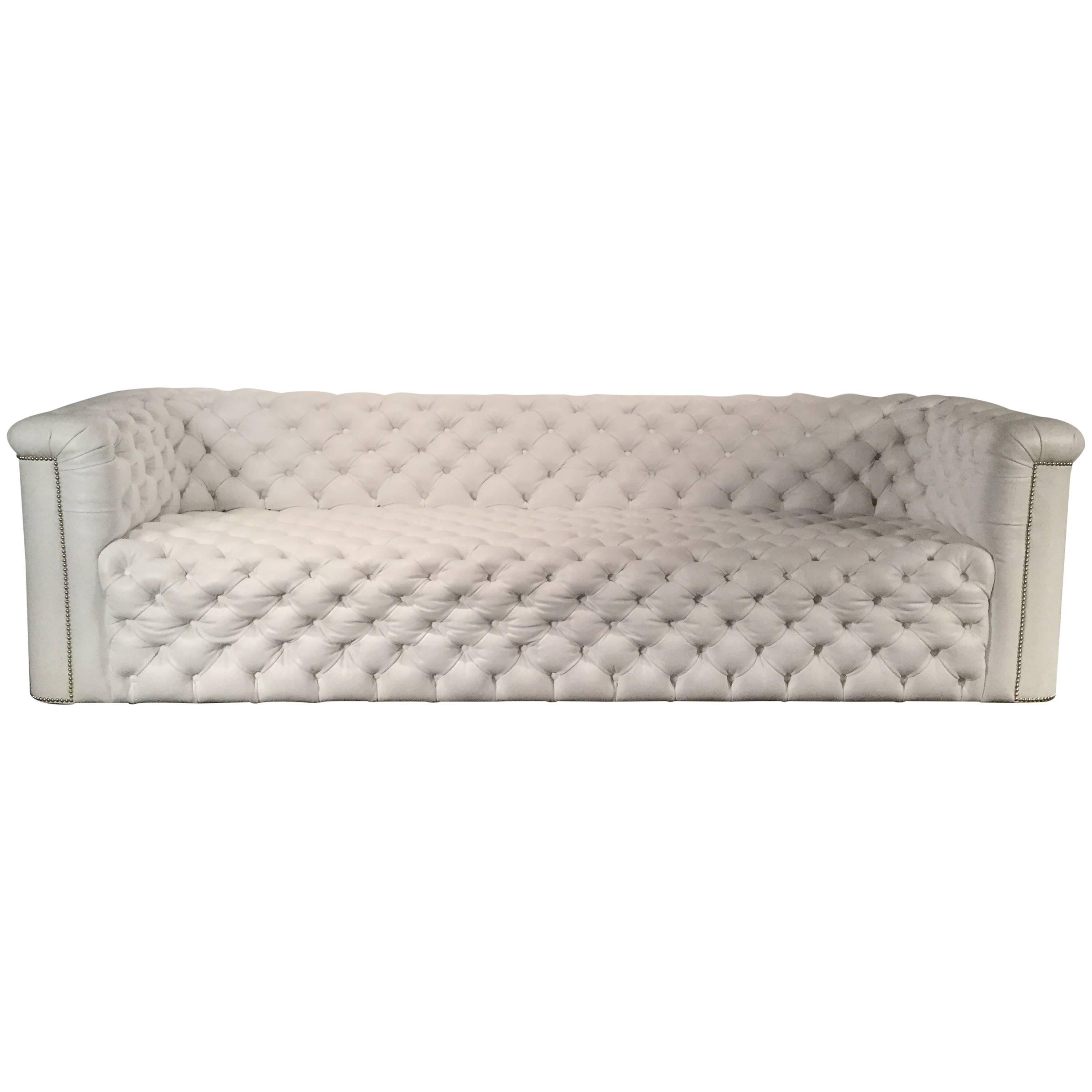 White Leather Chesterfield Sofa by Luigi Gentile