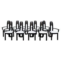 Retro Set of 10 Reupholstered Italian Avant Garde Dining Armchairs
