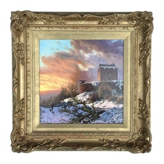 Daniel Van Der Putten Oil Painting Panel Irish Castle Snow Scene Galway Ireland