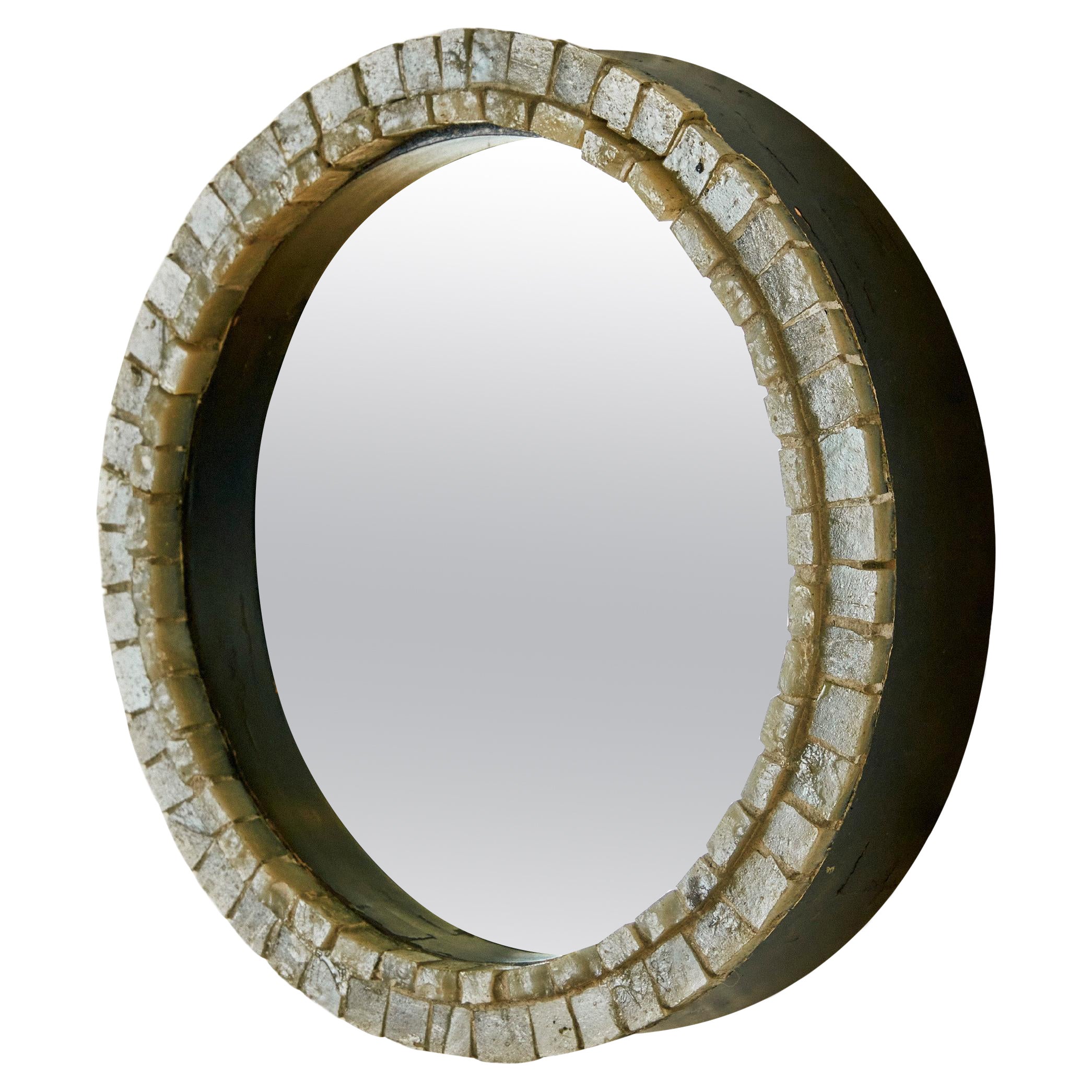 Mosaic and Wood Rounded Mirror