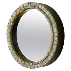 Mosaic and Wood Rounded Mirror