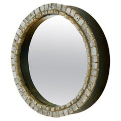 Miroir arrondi en mosaïque et Wood