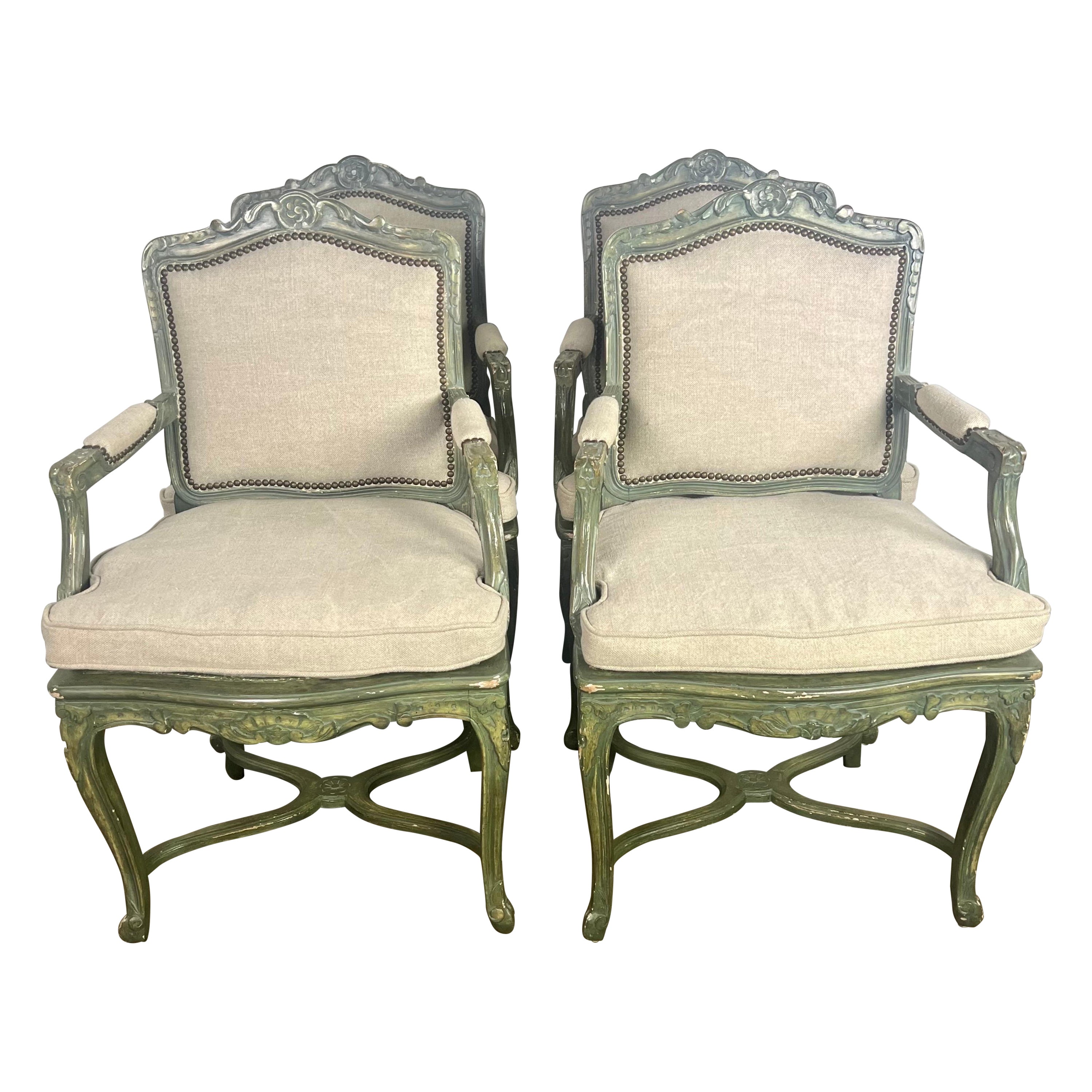 Set of Four French Painted Armchairs C. 1900's For Sale